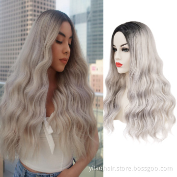 Wholesale Vigorous Ombre Silver Gray Wigs for Women Synthetic Long Wavy Wigs Natural Looking Wigs For Daily Party Wear